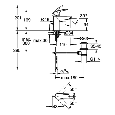 Grohe Einhand-Waschtisch-Batterie Eurosmart S-Size chrom Zugstangen-Ablaufgarnitur 33265003