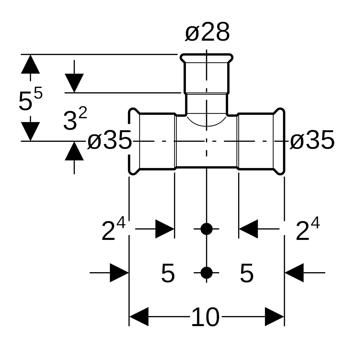 Geberit Mapress C-Stahl T-Stück reduziert d35-28-35 verzinkt 21215