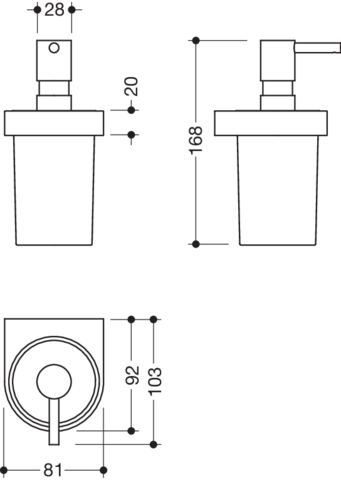 HEWI Seifen-oder Desinfektionsmittelspender mit Halter Metall, Seifenspender Kristallglas, schwarz tiefmatt 800.06.11065 DC