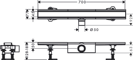 Hansgrohe Komplettset RainDrain Compact 700mm für Standardinstallation gebürstet edelstahl 56176800