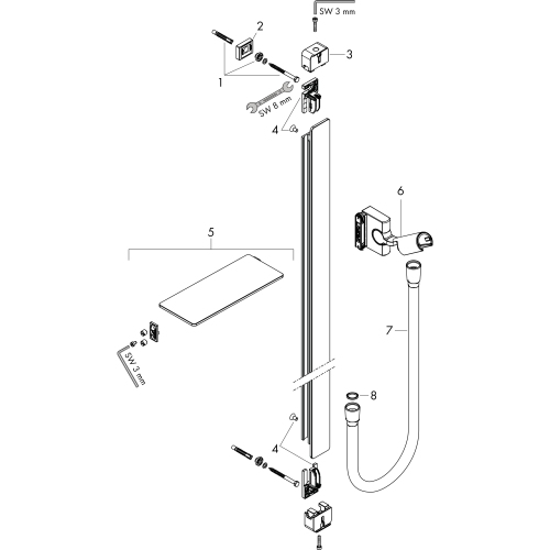 Hansgrohe Brausestange Unica E 1500mm mit Isiflex Brauseschlauch 1600mm und Ablagen, Chrom 27645000