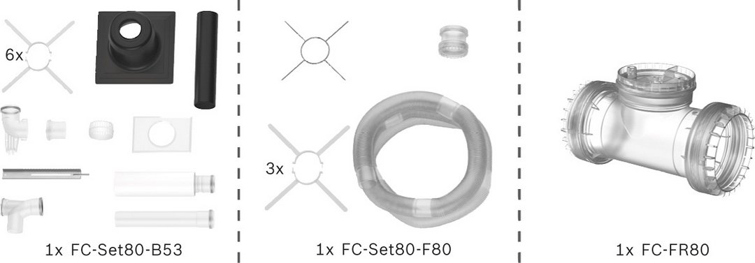 Bosch Abgas-Paket Schacht flexibel, 80, 15m, raumluftabhängig Abgas-Standardpaket BOPA FC06 7739617756