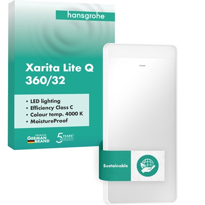 Hansgrohe Spiegel Xarita Lite Q 360/30 mit horizontaler LED Beleuchtung Wandschalter weiß matt 54955700