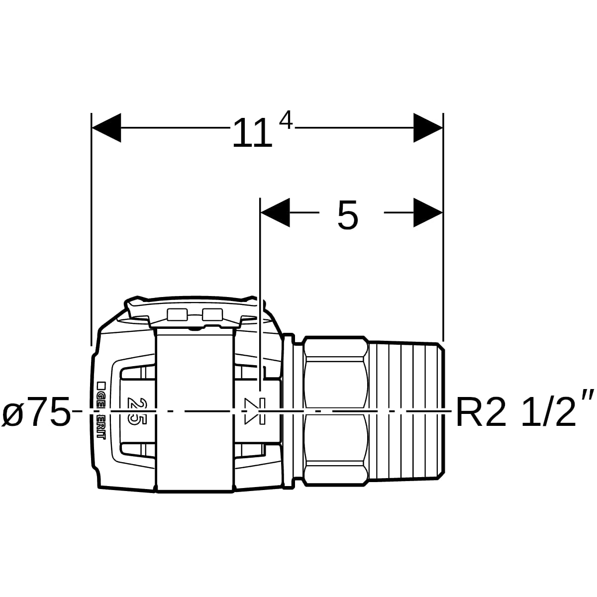 Geberit FlowFit Übergang mit Aussengewinde SiBr d75-R2 1/2 620.307.00.1