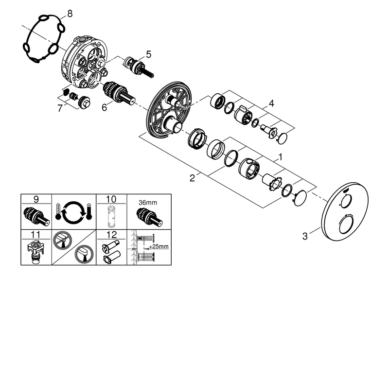 Grohe Grohtherm Thermostat-Brausebatterie chrom 1 Abgänge Fertigmontageset rund 24075000
