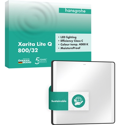 Hansgrohe Spiegel Xarita Lite Q 800/30 mit seitlicher LED Beleuchtung Wandschalter schwarzmatt 54963670