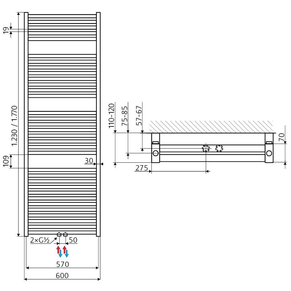 HSK Badheizkörper Line Two H: 1230 L: 600 mm, Sonderlackierung 8216123-96