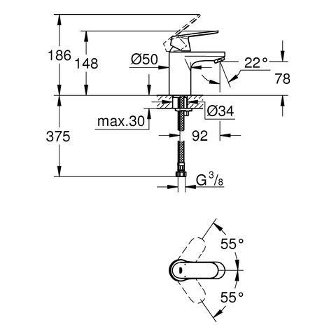 Grohe Eurosmart Cosmopolitan Einhand-Waschtischbatterie chrom DN15 glatter Körper 32824000