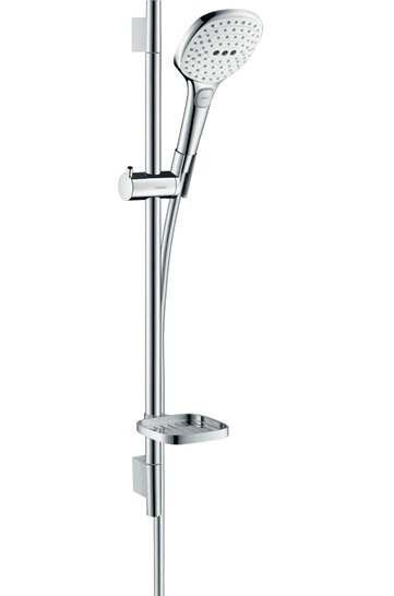 Hansgrohe Brauseset Raindance Select E 120 3jet EcoSmart mit Brausestange 650mm und Seifenschale, Weiß/Chrom 26622400