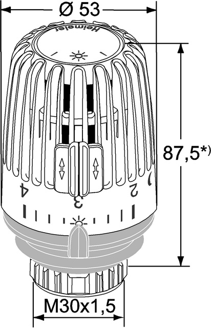 Heimeier Thermostatkopf Typ K Nullstellung weiß mit Nullstellung, Anschluss M30 x 1,5 7000-00.500