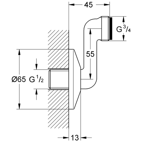 Grohe S-Anschluss Verstellbarkeit 55mm 1/2"x3/4" chrom 12465000
