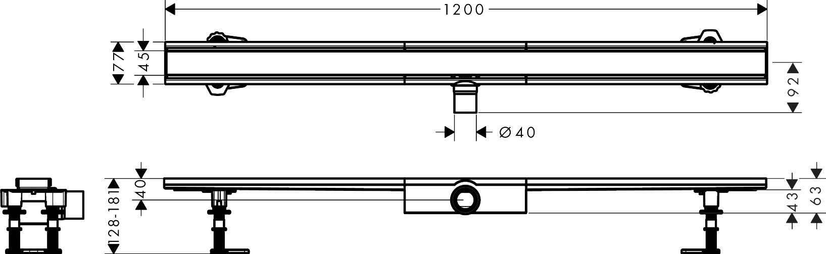 Hansgrohe Komplettset RainDrain Compact 1200mm für flache Installation gebürstet edelstahl 56172800