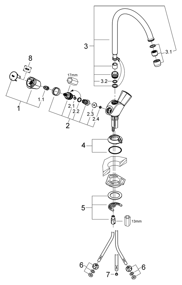 Grohe Costa 2-Griff-Spültischbatterie chrom Niederdruck 31930001