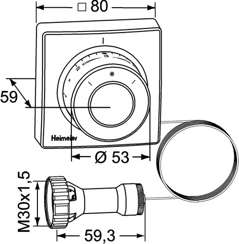 Heimeier Thermostatkopf Typ F 2m mit Ferneinsteller und 2 m Kapillarrohr 2802-00.500