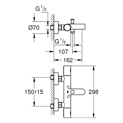 Grohe Grohtherm 800 C Thermostat-Wannenbatterie chrom Wandmontage 34766000