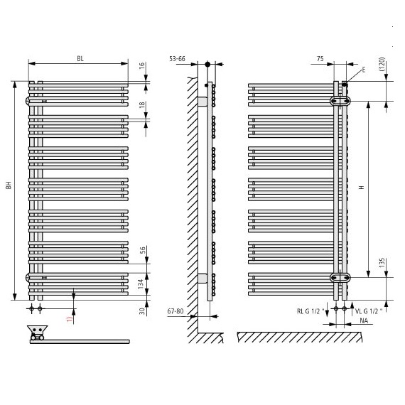 Kermi Diveo Designheizkörper H: 170 B: 60cm weiß, rechts DVN1A1700602RXK