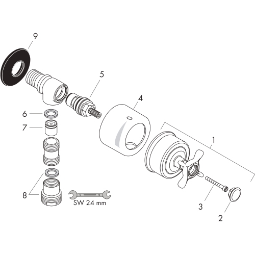 Hansgrohe Wandanschluss Stop AXOR Montreux mit Rückflussverhinderer, Absperrventil und Kreuzgriff, Brushed Nickel 16882820