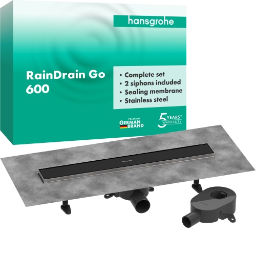 Hansgrohe Komplettset DR RainDrain Go 600 rückseitig befliesbar für Standard-/flache Installation, schwarzmatt 56271670