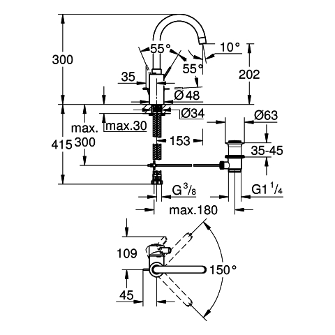 Grohe Eurosmart Cosmopolitan Einhand-Waschtischbatterie chrom L-Size 32830001