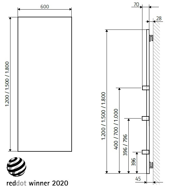 HSK Designheizkörper Infrarot Retango, H: 180, B: 60 cm, Sonderlackierung, Metallfront 8386150-96