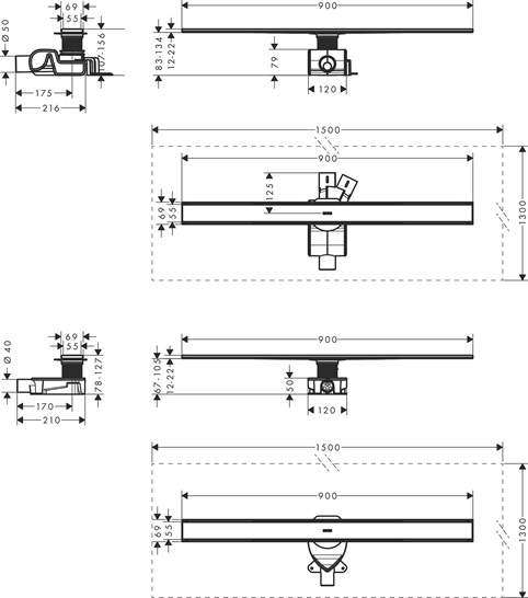 Hansgrohe Komplettset RainDrain Allround 900mm für Standard / flache Installation gebürstet edelstahl 56188800