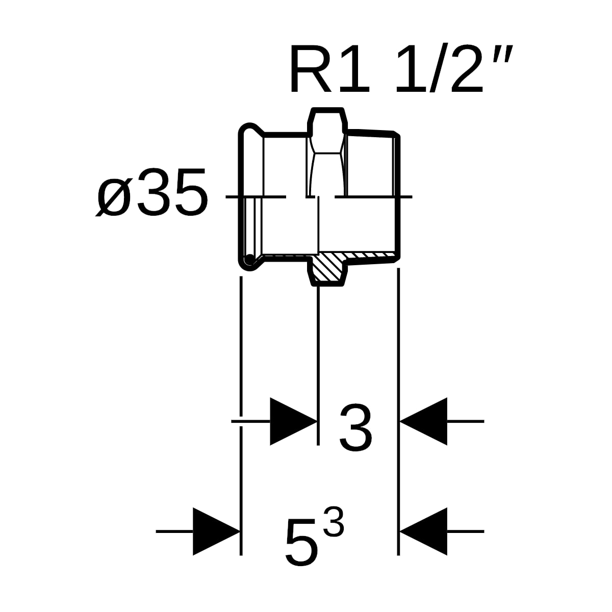 Geberit Mapress C-Stahl Übergang mit AG d35-R1 1/2 verzinkt 21720