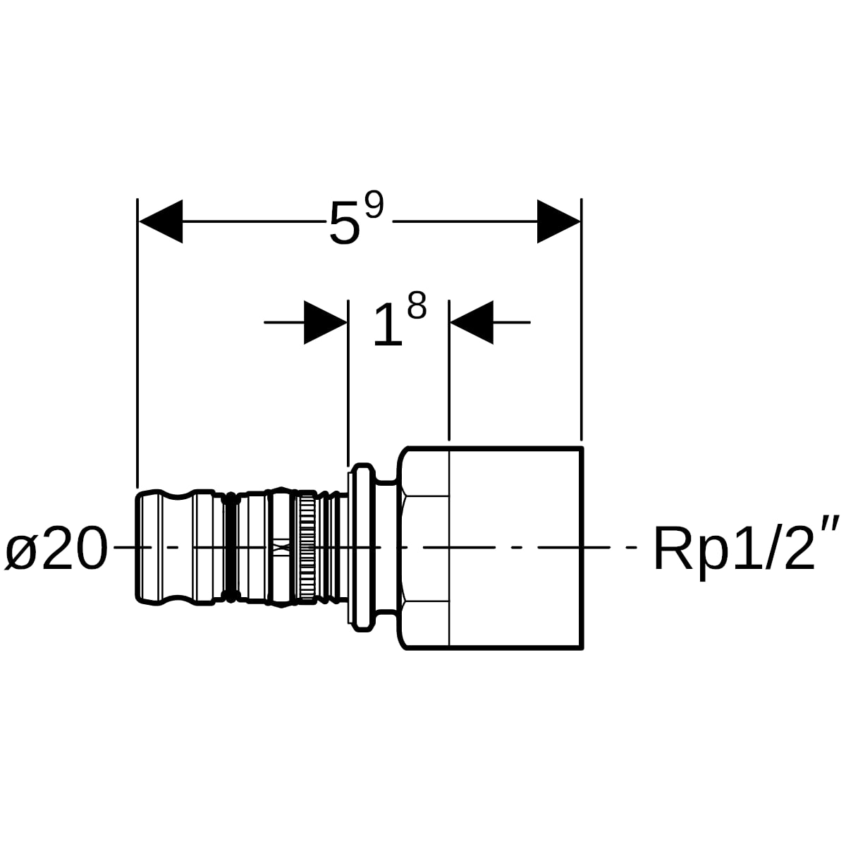 Geberit Mepla Übergang mit IG Rotguss d20-Rp1/2 602.555.00.5