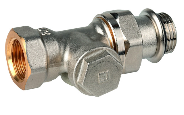Resideo Rücklaufverschraubung, regelbar, Verafix-E, Durchgang, 1/2", vernickelt, Weichdichtung V2430D0015