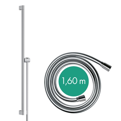 Hansgrohe Unica Brausestange S Puro 900mm mit Easy Slide Handbrausehalter und Isiflex Brauseschlauch 1600mm, Chrom 24405000