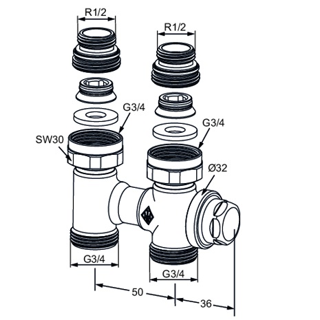 Heimeier Verschraubung Vekolux 1-Rohr 1/2" Durchgang Rohranschluss G 3/4 AG 0534-50.000