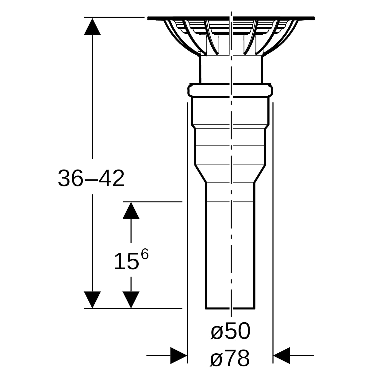 Geberit Duschbodenablauf für Bodenbelag Vinyl (PVC), stockwerksdurchdringend d=50mm 154.058.00.1