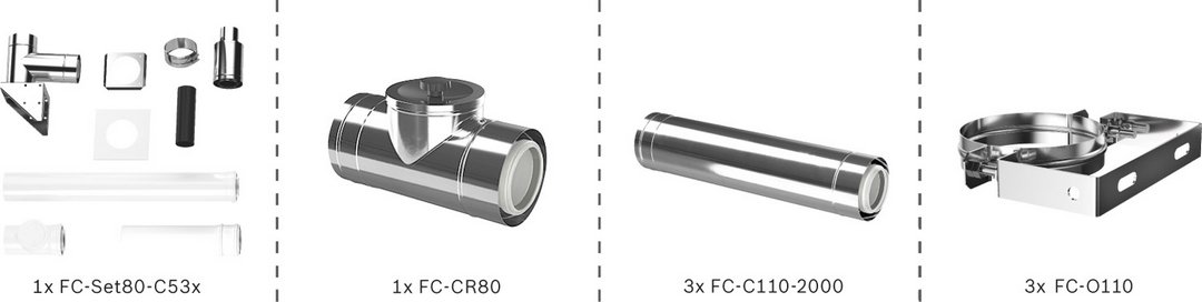 Bosch Abgas-Paket Fassade starr, 80/125, 6m, raumluftunabhängig Abgas-Standardpaket BOPA FC60 S 7739619194