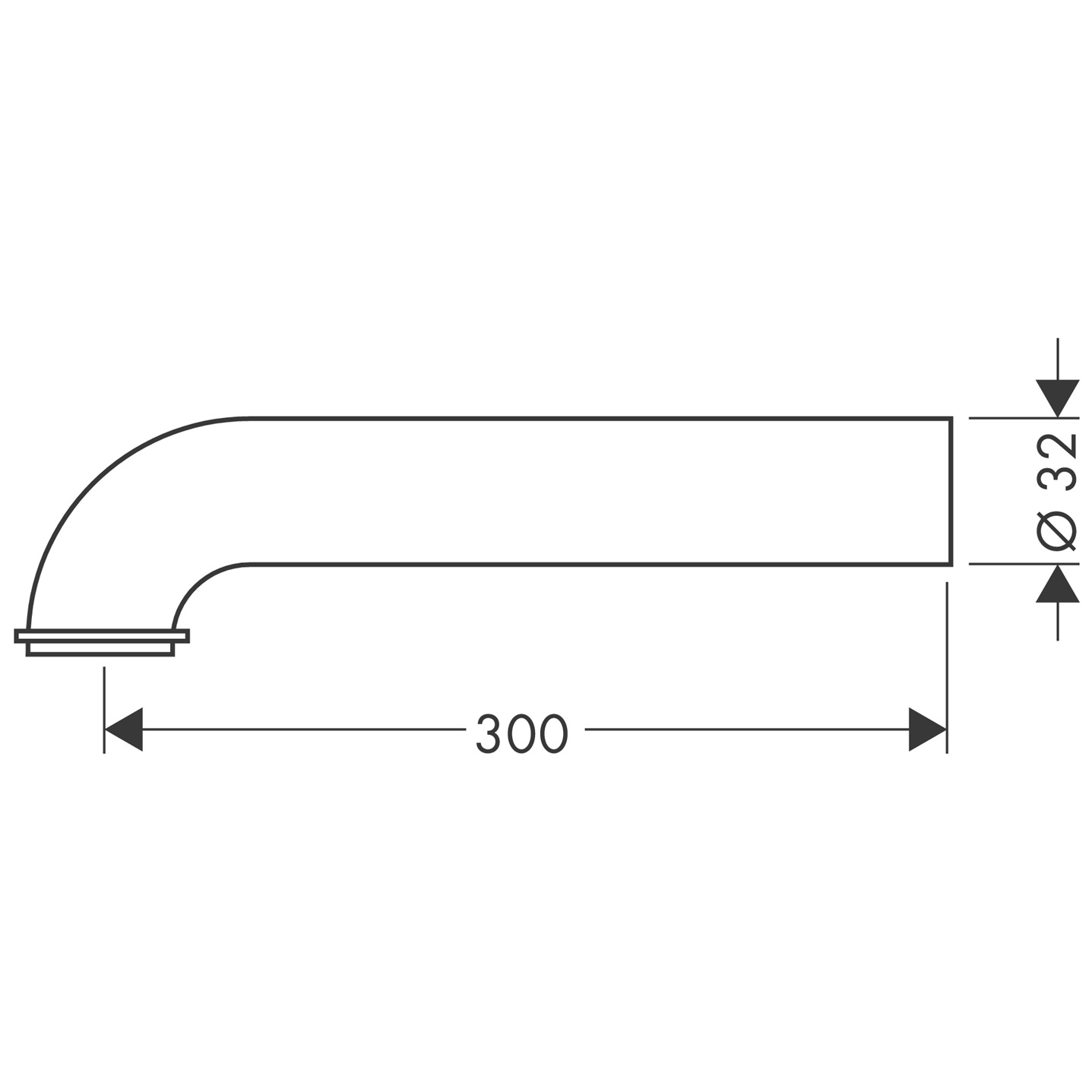 Hansgrohe gebogenes Rohr, mit Bord DN32 x 300mm chrom 53555000