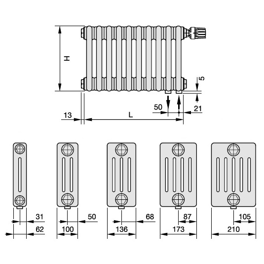 Zehnder Anschlussart V002, Ventil unten rechts für Charleston Complettoanschluss mit integriertem Ventil V002