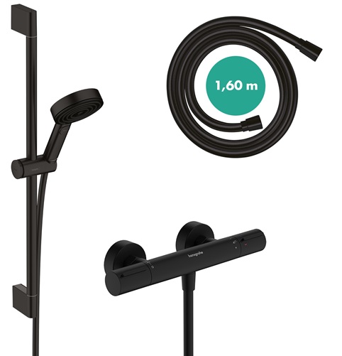 Hansgrohe Brausesystem Pulsify Select S 105 3 jet Eco Relaxation Ecostat Element Brausestange 650mm schwarzmatt 24272670
