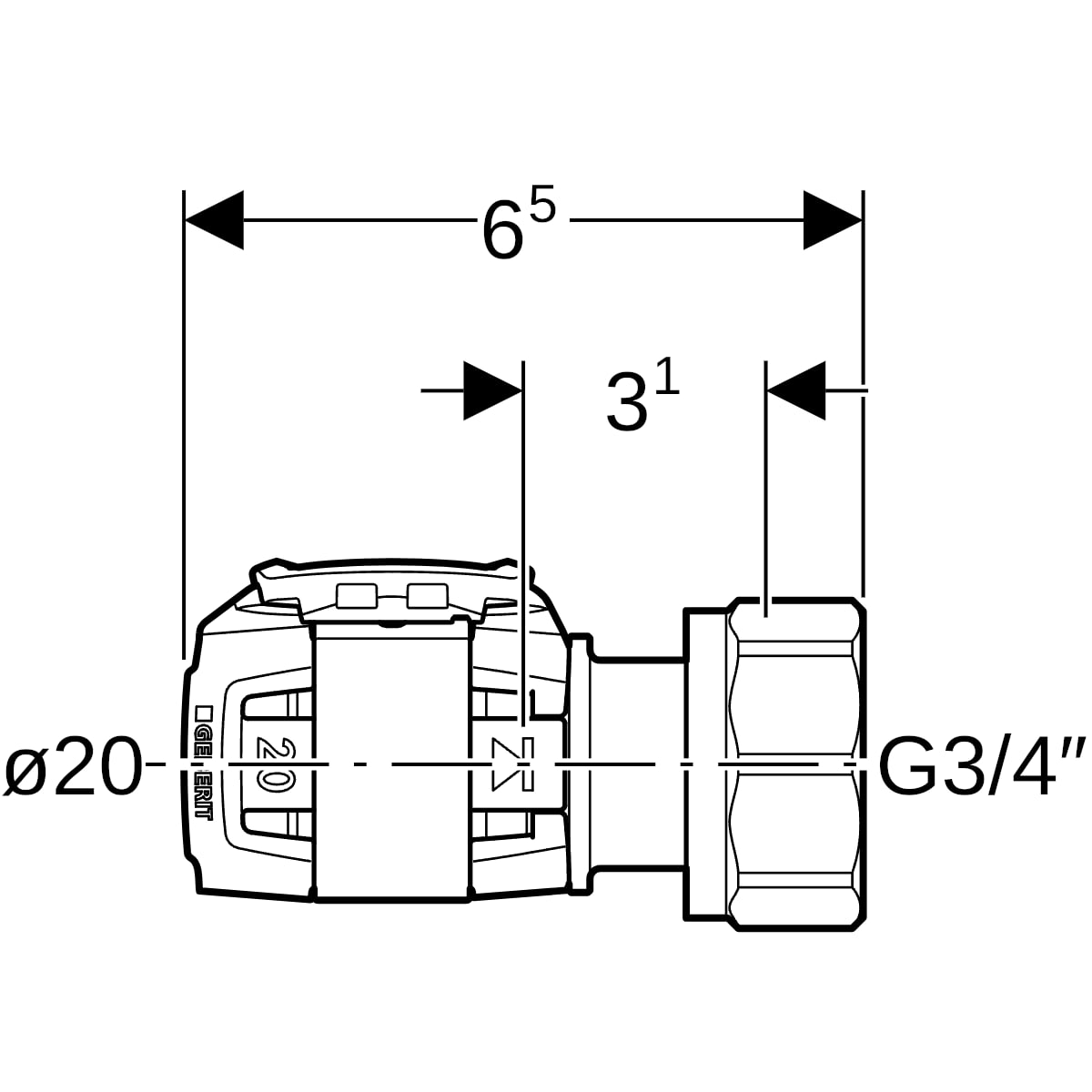 Geberit FlowFit Verteilerabgang für Eurokonus SiBr d20-EuG3/4 620.331.00.1