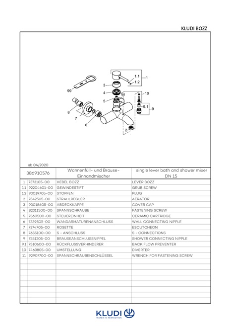Kludi BOZZ Wannen-Einhandmischer eigensicher chrom 386910576