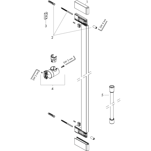 Hansgrohe Unica Brausestange S Puro 900mm mit Easy Slide Handbrausehalter und Isiflex Brauseschlauch 1600mm, Mattweiß 24405700
