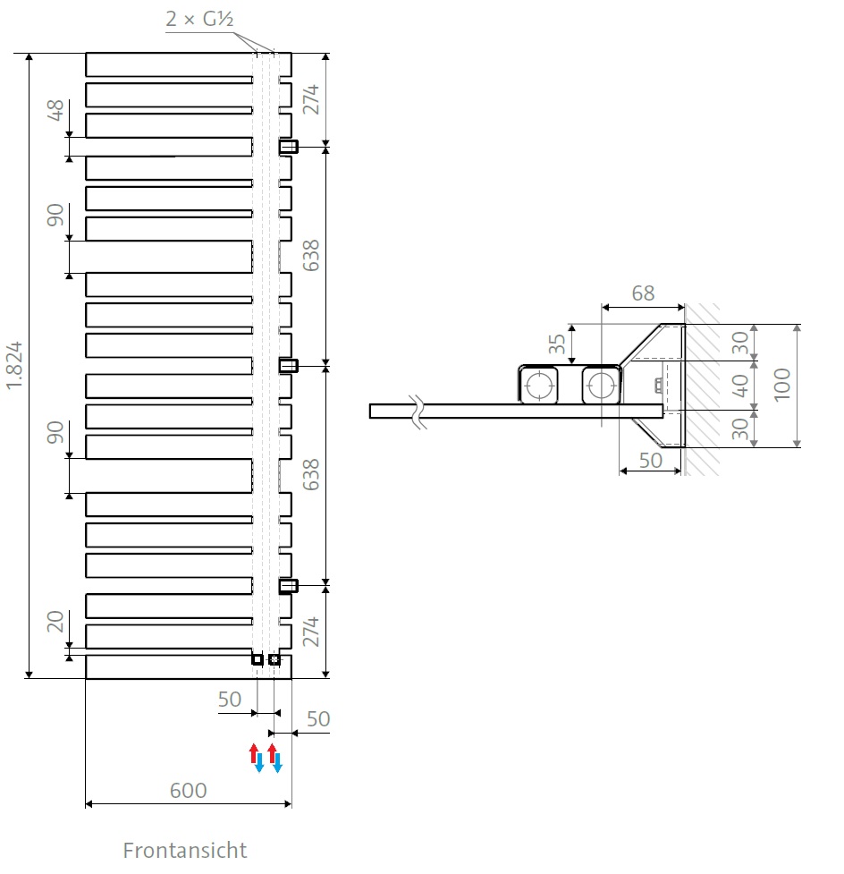 HSK Badheizkörper Yenga H: 182,4 B: 60 cm, Sonderlackierung 8760180-96-R