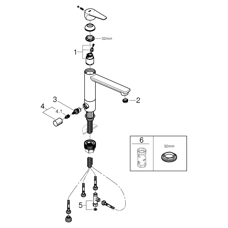 Grohe BauEdge Einhand-Spültischbatterie chrom mittelhoher Auslauf GROHE ZERO Absperrventil 31696000