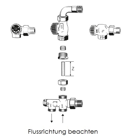 Heimeier Einrohrverteiler Duolux Einrohr mit Absperrung für Einrohr-Heizungen, DN15 (1/2") 3803-02.000