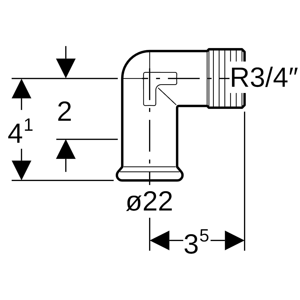 Geberit Mapress C-Stahl Übergangswinkel 90 Grad mit AG d22-R3/4 verzinkt 21618