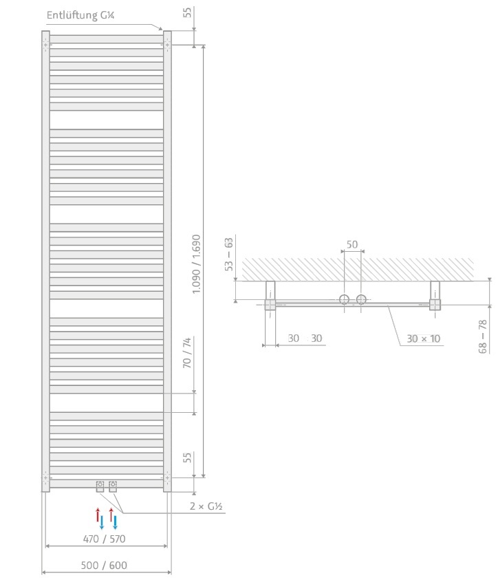 HSK Designheizkörper Line Aero H: 1800 L: 600 mm, weiß 8046180-04