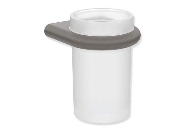 HEWI Glasbecher mit Halter Edelstahl, Becher Kristallglas, dunkelgrau perlglimmer tiefmatt 480.04.00060 SC
