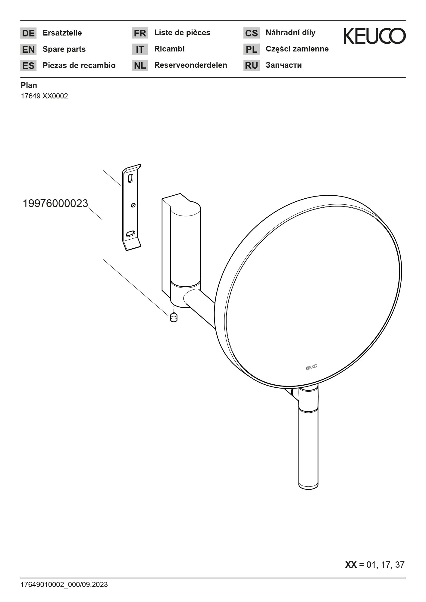 Keuco Kosmetikspiegel Plan an Gelenkarm, unbeleuchtet, schwarz matt 17649370002