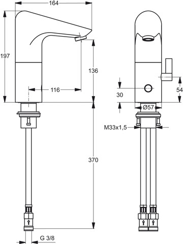 Ideal Standard CeraPlus Waschtischarmatur elektronisch, Netzbetrieb chrom, mit flexiblen Schläuchen, mit Mischung A4154AA