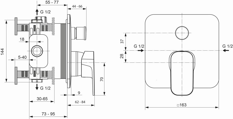 Ideal Standard Tonic II Badearmatur Unterputz Bausatz 2, Rosette 163x163mm, chrom A6340AA