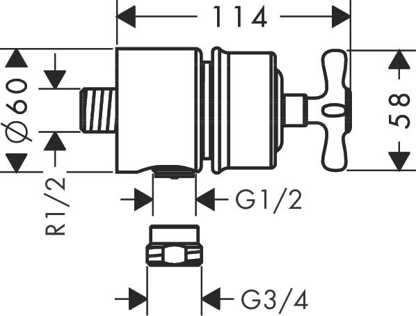 Hansgrohe Wandanschluss Stop AXOR Montreux mit Rückflussverhinderer, Absperrventil und Kreuzgriff, Brushed Nickel 16882820