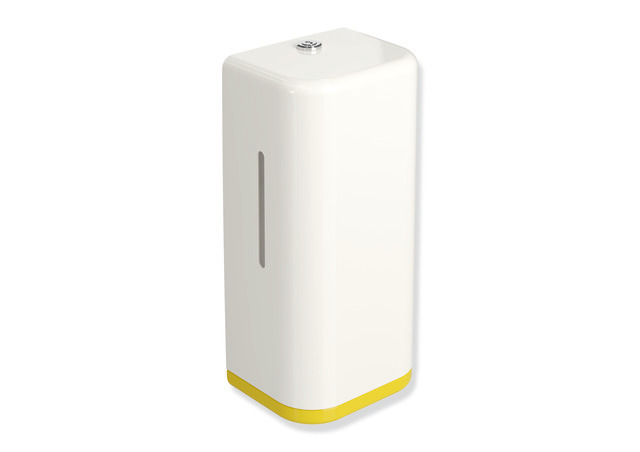 HEWI SENSORIC Elektronischer Seifenspender, Korpus reinweiß, Rahmenelement / Entnahmeöffnung, 500ml, senfgelb 477.06.10299 18