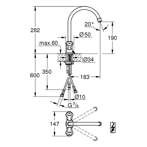 Grohe Costa 2-Griff-Spültischbatterie chrom Niederdruck 31930001